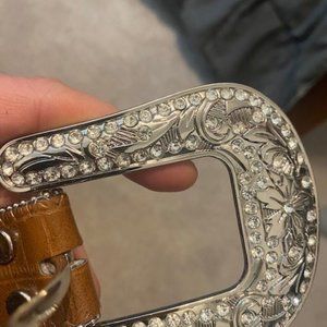 Leather Belt. Brown with studded jewels.  Size L